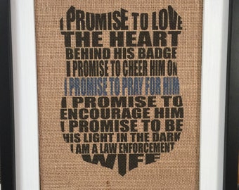 Police Wife Burlap Print Rustic Home Decor Wife of a Police Officer Thin Blue Line LEO Wife Law Enforcement Wife Police Officer Print Burlap