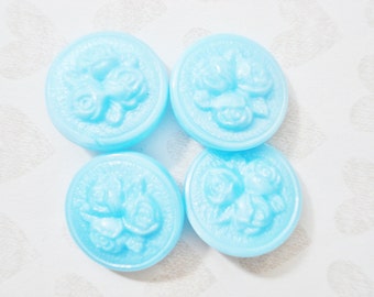 Vintage Czech Glass Buttons - Baby Blue Glass Buttons - 4 Vintage Light Blue Glass Buttons - Blue Glass Button - Raised Blue Floral Buttons