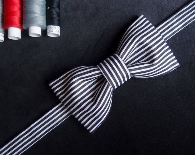 Striped Mens Bow Tie, Black and White Bowtie, Wedding Bow Tie with Stripes, Prom Bow Tie, For Groom, for Groomsmen, Gift Under 20 Dollar