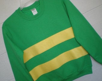 Undertale shirt, Asriel sweatshirt, Asriel shirt, Undertale costume, cosplay shirt, green sweatshirt with yellow stripe, unisex adult sizes
