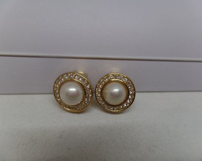 CHRISTIAN DIOR Signed Vintage Pearl & Crystal Earrings