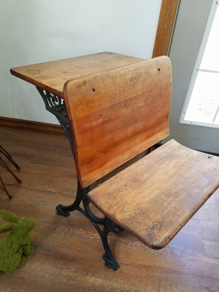 Antique 1881 School Desk Folding Desk Bench Seat by VintageABCs