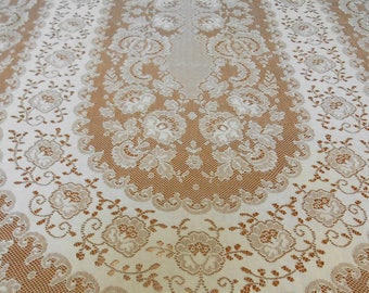 Large Lace Tablecloth Vintage Light Creamy Ivory 59.5" x 92" Oval Shape, Elegant Lightweight Table Decor Party Wedding Holiday, Minor Damage