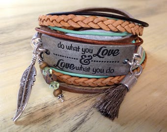 Message Bracelet with Quote Bracelet Motivation Bracelet Inspiration Jewelry Graduation Gift Leather Wrap Bracelet Gypsy Wrap Bracelet