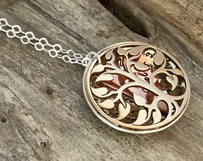 Memory necklace mourning, grieving, bereavement, remembrance custom Bronze tree sterling silver locket heart