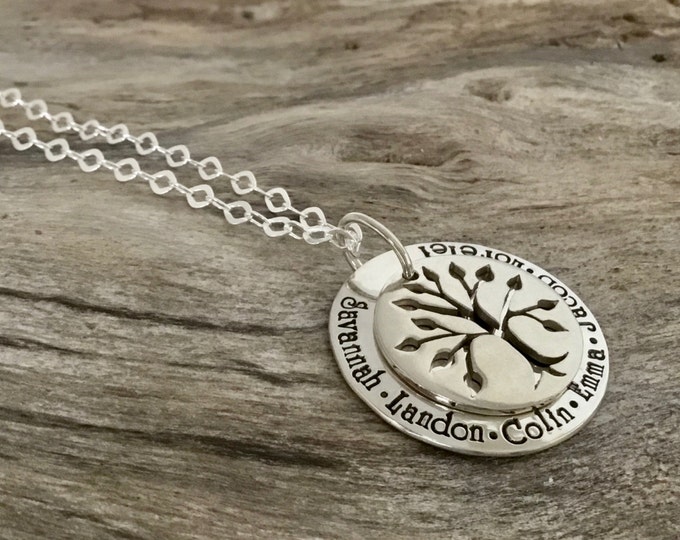 Sterling silver Tree Pendant Necklace / Tree of Life Round Pendant Necklace / Layered Necklace / Sterling Silver Family Tree Necklace