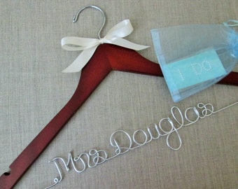 SALE + FREE Shoe Decals - Wedding Dress Hanger with satin ribbon, Personalized Hanger, Custom Hanger, Bridal Party Gift