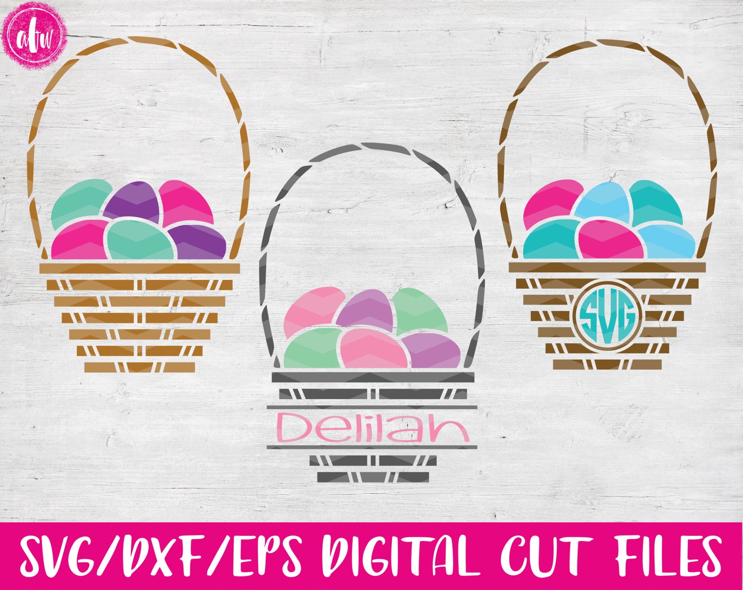 Download Easter Egg Basket SVG DXF EPS Cut Files Split Monogram