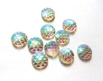 10 White AB Resin Mermaid Scale Cabochons 12mm - 14-12-E