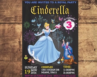 CINDERELLA BIRTHDAY INVITATION, Printable, custom made, disney princess party, Invitacion, invitation d'anniversaire, invito compleanno
