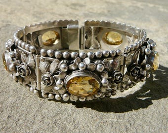 Peruzzi Bracelet, Peruzzi Jewelry, 800 Silver Bracelet, Renaissance Revival Jewelry, Lemon Quartz Bracelet, Italian Jewelry, Rare Jewelry