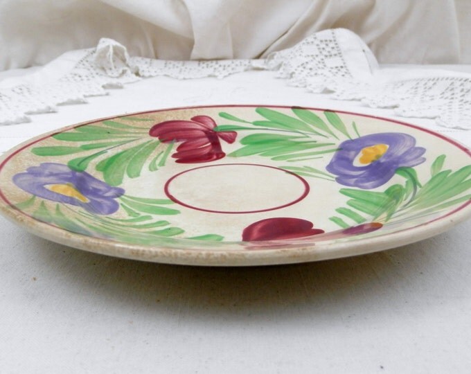 Antique French Dessert Plate Ceramic Plate Hand-painted Flower Pattern, Sarrguemines Digoin, French Country Decor, Vintage Home, Retro Decor