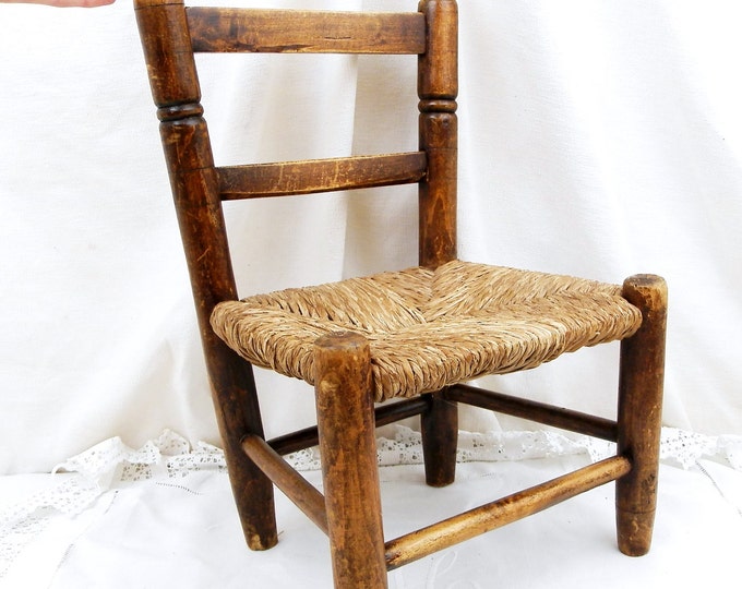 Antique French Small Wooden with Straw Seat Chair, Child Seat, Child's Furniture, Kids, Bedroom, Dolls, House, French Country Decor, Retro Antique French Small Wooden with Straw Seat Chair, Child Seat, Child's Furniture, Kids, Bedroom, Dolls, House, French Country Decor, Retro