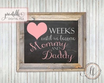 Baby Countdown Sign, Pregnancy Countdown Sign, Gift for Expecting Parents - DIY, Printable, Instant Download