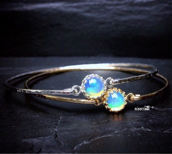 Ethiopian Welo Opal Bangle / Genuine Opal Bracelet / October Birthstone / Real Opal Jewelry / Libra Opal Bracelet / New Mom Jewelry