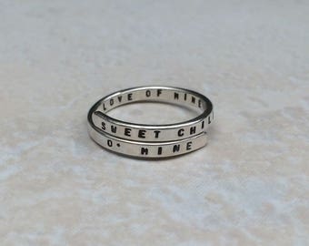 Guns n Roses Lyric Ring, 'Sweet Child O' Mine' Sterling Silver, 925, Appetite for Destruction, handmade. Music