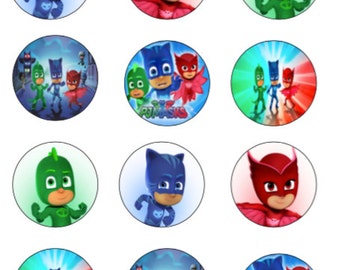 PJ Masks cupcake toppers or stickers favor tags digital download 2 inch circles collage pdf instant printable