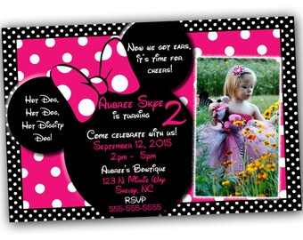 SALE Minnie Mouse Invitationwith FREE thank you card, Minnie Mouse Birthday, Pink Minnie Mouse invitations, Minnie Mouse party