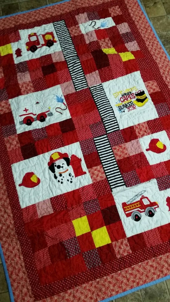 Fire engine Quilt FIreman FIre truck EMT Boy Crib Toddler