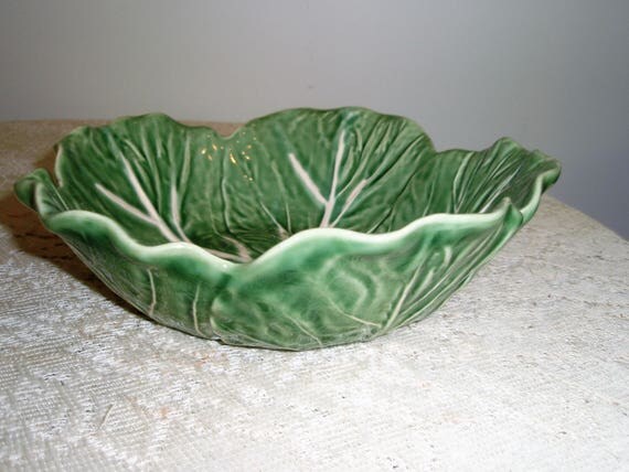 Vintage Cabbage Bowl Cabbage Leaf Bowl made in Portugal 9 in