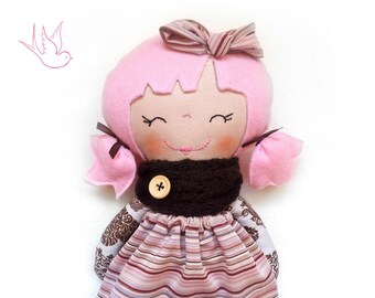 Cloth doll, Dress up fabric doll, Pink rag doll, Kids gift, Soft doll for girls, Handmade toy