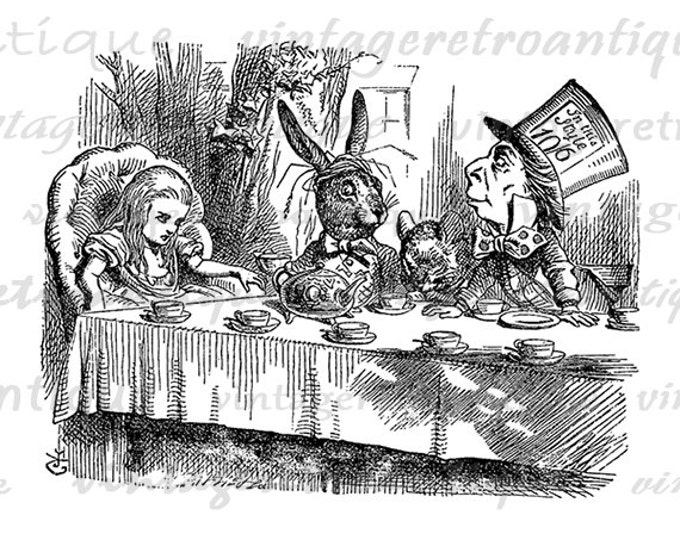 Digital Mad Hatter's Tea Party Printable Alice in Wonderland Image Clipart Graphic Download Antique Clip Art Jpg Png Eps HQ 300dpi No.035