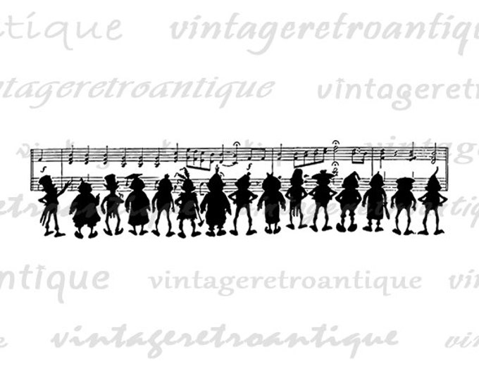 Printable Digital Silhouettes and Sheet Music Staff Paper Graphic Musical Notes Download Image Vintage Clip Art HQ 300dpi No.3252