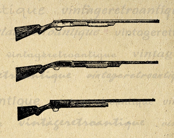 Shotguns Graphic Image Download Gun Collage Sheet Digital Illustrated Printable Vintage Clip Art Jpg Png Eps HQ 300dpi No.1498