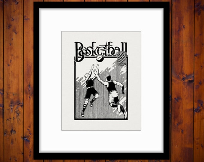 Antique Basketball Artwork Digital Printable Image Vintage Basketball Graphic Download Clip Art Jpg Png Eps HQ 300dpi No.4227