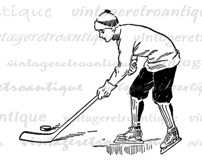 Printable Young Hockey Player Image Graphic Digital Download Artwork Vintage Clip Art Jpg Png Eps HQ 300dpi No.4190