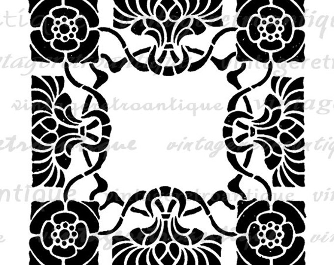 Digital Graphic Square Floral Elegant Design Element Printable Download Ornament Image Vintage Clip Art Jpg Png Eps HQ 300dpi No.3590