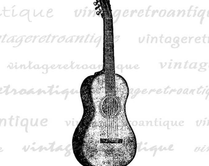 Acoustic Guitar Printable Graphic Download Antique Music Image Guitar Illustration Digital Vintage Clip Art Jpg Png HQ 300dpi No.3693