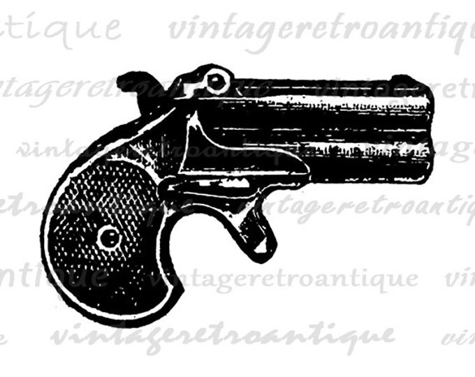 Derringer Printable Image Download Pistol Gun Graphic Illustration Digital Vintage Clip Art Jpg Png Eps HQ 300dpi No.1386