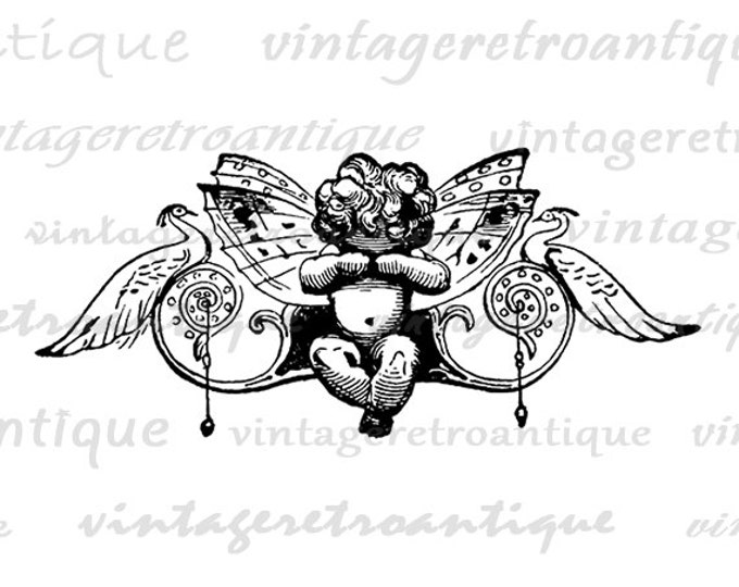 Printable Digital Angel Banner Download Image Graphic Artwork Antique Clip Art Jpg Png Eps HQ 300dpi No.2427