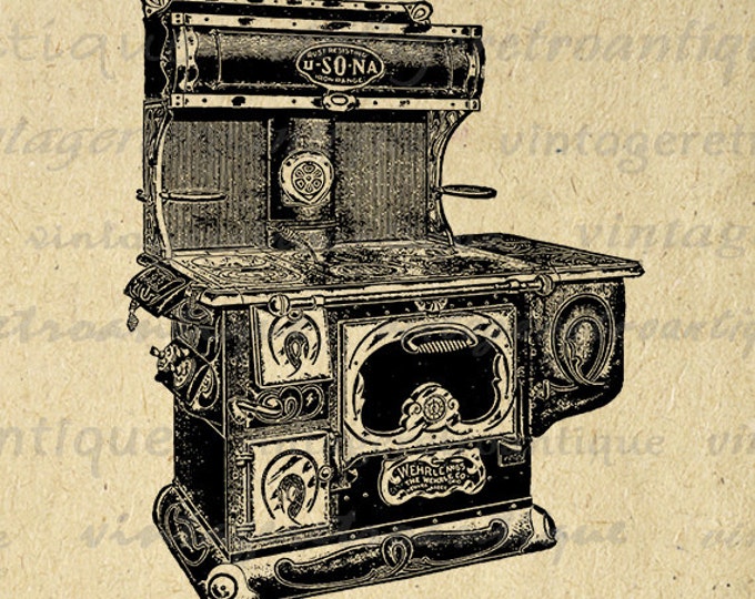 Printable Image Antique Stove Download Kitchen Illustration Graphic Digital Vintage Clip Art Jpg Png Eps HQ 300dpi No.1360