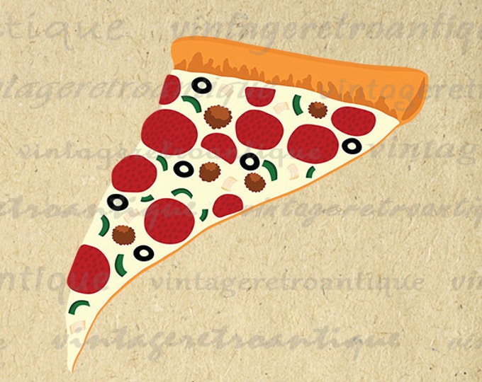 Printable Slice of Pizza Image Digital Color Illustration Graphic Download Vintage Clip Art HQ 300dpi No.2068