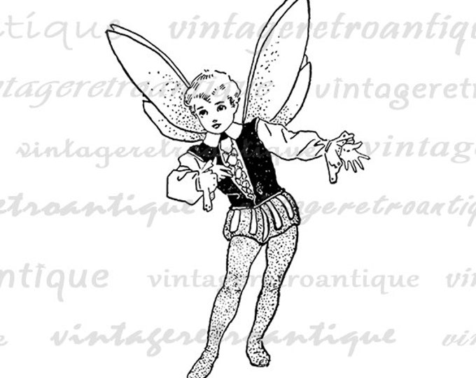 Digital Fairy Boy Printable Download Graphic Image Artwork Vintage Clip Art Jpg Png Eps HQ 300dpi No.2365