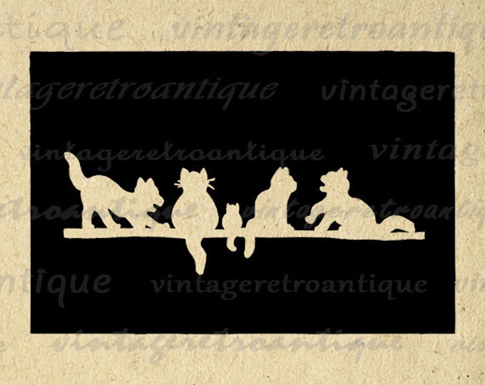 Cats Silhouette Cut Out Graphic Digital Image Download Printable Antique Clip Art Jpg Png Eps HQ 300dpi No.3283