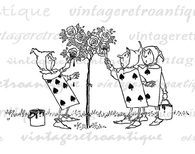 Digital Image Painting the Rosebush Alice in Wonderland Printable Download Graphic Vintage Clip Art Jpg Png Eps HQ 300dpi No.2494