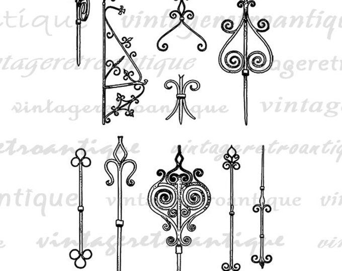 Iron Ornaments Design Digital Printable Download Antique Image Collage Sheet Graphic Artwork Vintage Clip Art HQ 300dpi No.3835