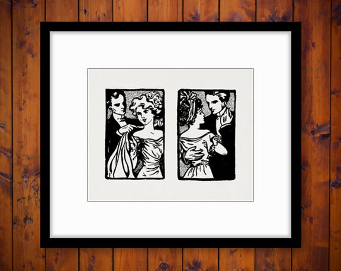 Printable Image Romantic Couple Digital Vintage Love Graphic Download Antique Clip Art Jpg Png Eps HQ 300dpi No.4064