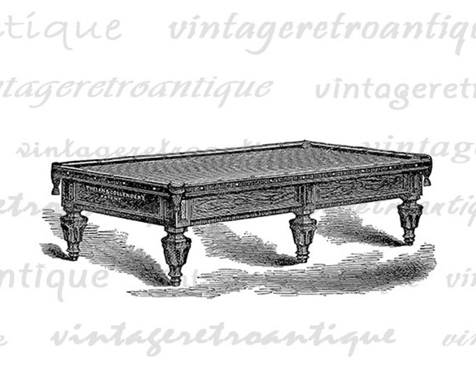 Antique Pool Table Printable Image Digital Billiards Graphic Download Vintage Clip Art Jpg Png Eps HQ 300dpi No.3674