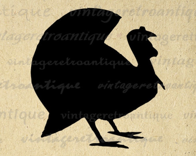 Turkey Silhouette Printable Graphic Download Thanksgiving Bird Animal Shape Image Turkey Digital Antique Clip Art HQ 300dpi No.4687