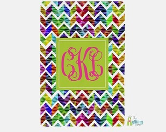Monogrammed Blanket, Personalized Large Blanket, Baby Shower Gift, Fleece Blanket with Name or Monogram, Kaleidoscope Chevron
