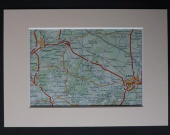 1980s Vintage French Map of Forêt de Saint-Gobain, Forest Gift, Laon Decor, Available Framed, Aisne Art, Hauts-de-France Picture, Tergnier