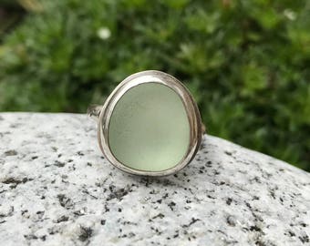 Handmade Sterling silver and sea glass ring - size UK P US 8