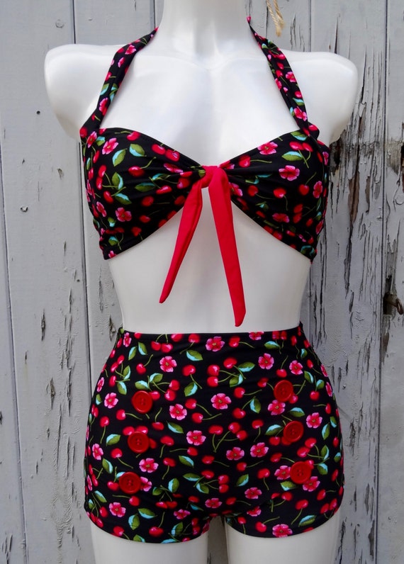 1950s Pin Up Girl Cherry Blossom Bikini 10 12 14 Retro Vintage