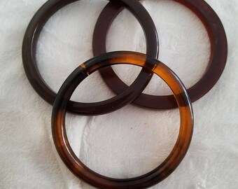 Vintage Set Of 3 Brown Acrylic Plastic Bangle Bracelets