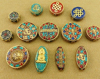 5pcs Nepal metal inlay beads, tibetan beads, tribal beads, enthic beads, metal beads, antique gold beads, jewelry supplies,components J0226