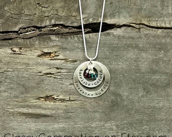 Double Washer Necklace - Hand Stamped Jewelry - Mother Necklace Grandma Necklace Nana Necklace Mimi Necklace Gigi Necklace Mothers Day